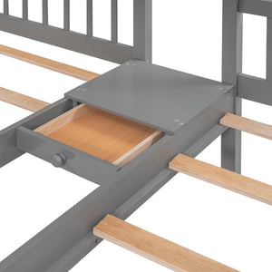 English Elm Full Over Twin Triple Bunk Bed Pine Wood Frame with Storage Drawers and Guardrails LT000443AAE-2