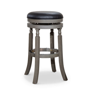 English Elm 30" Bar Stool - Weathered Gray Frame, Plush Black Leather Seat, Perfect For Kitchen & Home Bars B04660735