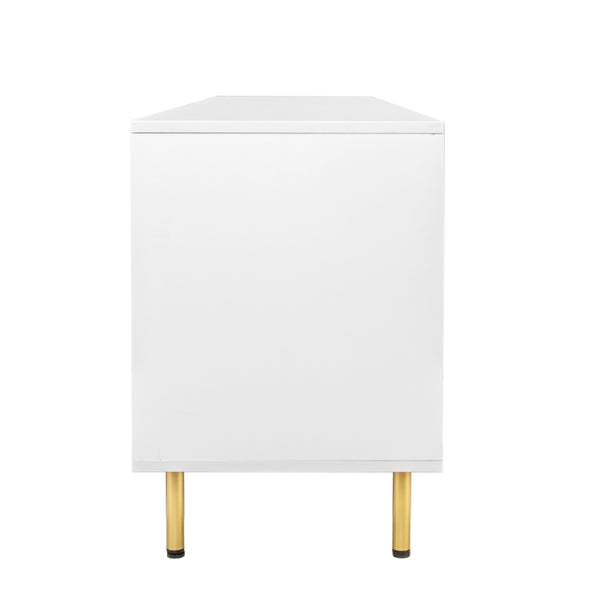 English Elm Modern Four-Drawer Warm White TV Cabinet for 80" TVs – Durable Particleboard, Spacious Storage, Sleek Design W33153230