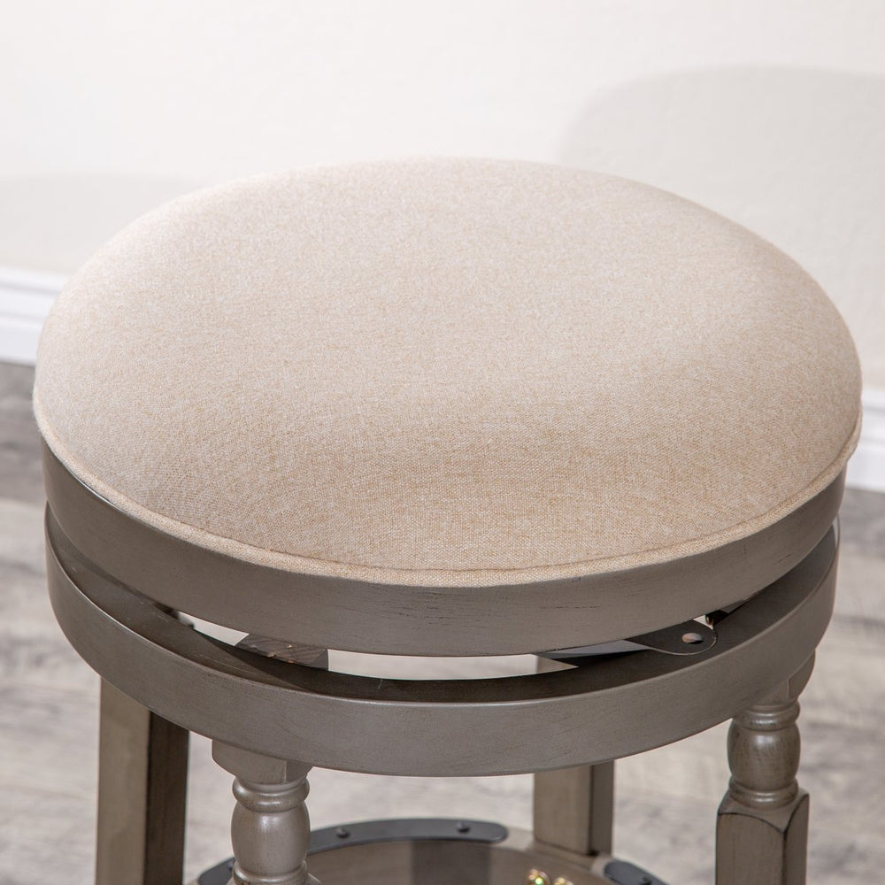English Elm 30" Bar Stool - Weathered Gray With Beige Fabric Seat, 360° Swivel, Durable Construction & Style B04660733