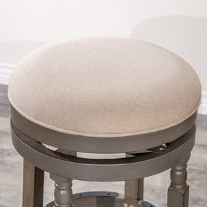 English Elm 30" Bar Stool - Weathered Gray With Beige Fabric Seat, 360° Swivel, Durable Construction & Style B04660733