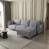 L-Shaped Grey Fabric Sectional Sofa with USB Charging, 108.60