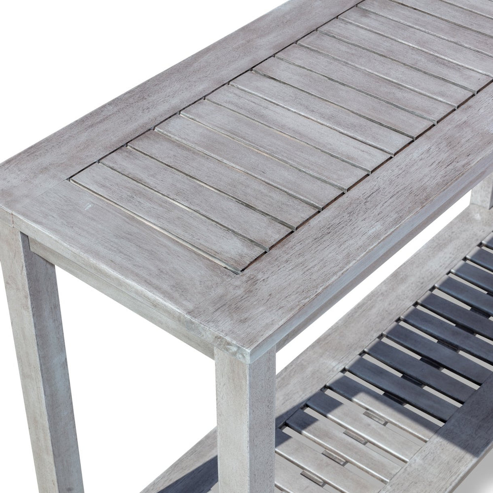 English Elm Eucalyptus Console Table Silver Gray — 48" Outdoor Slatted 2-Shelf Durable FSC Wood for Entertaining B04660599