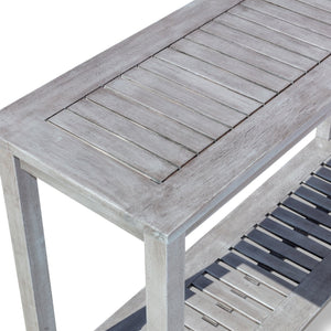 English Elm Eucalyptus Console Table Silver Gray — 48" Outdoor Slatted 2-Shelf Durable FSC Wood for Entertaining B04660599