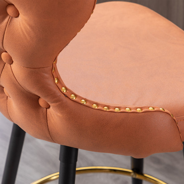 English Elm A&A 25" Counter Height Swivel Bar Stools Set of 2 — Tufted Orange Leathaire Seats, Gold Nailheads, Metal Legs W114353782