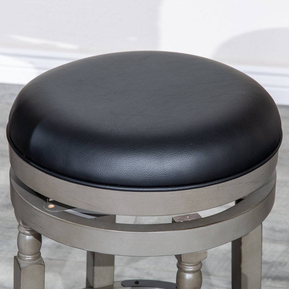 English Elm 30" Bar Stool - Weathered Gray Frame, Plush Black Leather Seat, Perfect For Kitchen & Home Bars B04660735