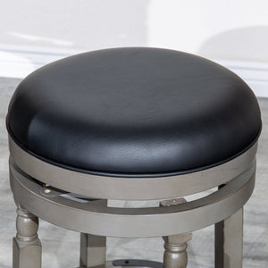 English Elm 30" Bar Stool - Weathered Gray Frame, Plush Black Leather Seat, Perfect For Kitchen & Home Bars B04660735