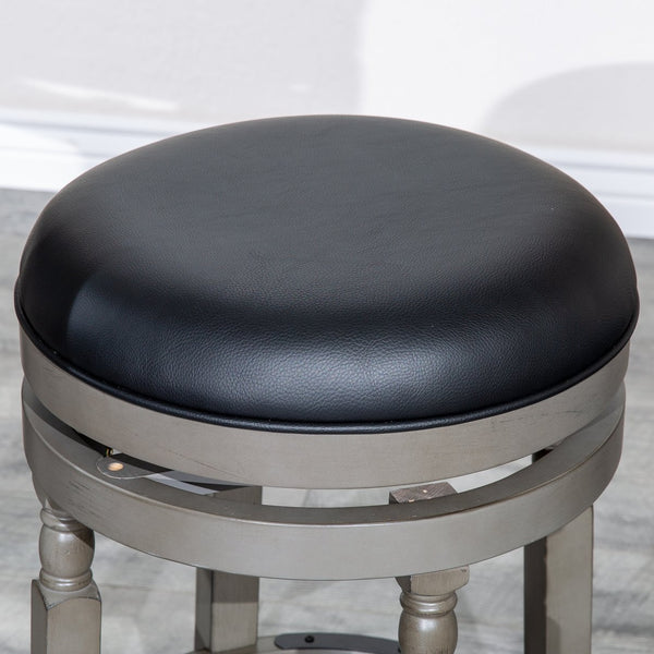 English Elm 30" Bar Stool - Weathered Gray Frame, Plush Black Leather Seat, Perfect For Kitchen & Home Bars B04660735