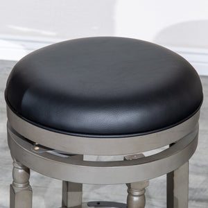 English Elm 30" Bar Stool, Weathered Gray Finish, Black Leather Seat