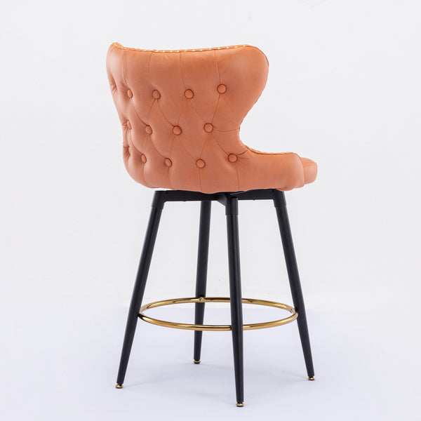 English Elm A&A 25" Counter Height Swivel Bar Stools Set of 2 — Tufted Orange Leathaire Seats, Gold Nailheads, Metal Legs W114353782
