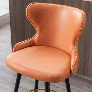 English Elm A&A 25" Counter Height Swivel Bar Stools Set of 2 — Tufted Orange Leathaire Seats, Gold Nailheads, Metal Legs W114353782