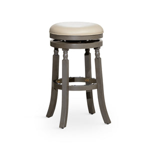 English Elm 30" Bar Stool - Stylish Weathered Gray, Comfortable French Gray Leather Seat, Perfect For Any Space B04660739