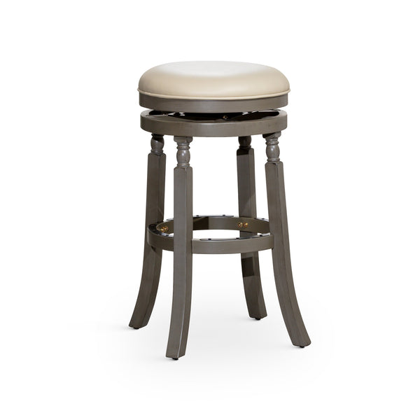English Elm 30" Bar Stool - Stylish Weathered Gray, Comfortable French Gray Leather Seat, Perfect For Any Space B04660739