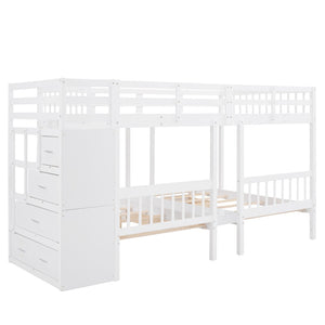 English Elm Full Over Twin Triple Bunk Bed Pine Wood Frame with Storage Drawers and Guardrails LT000443AAK-2