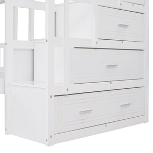 English Elm Full Over Twin Triple Bunk Bed Pine Wood Frame with Storage Drawers and Guardrails LT000443AAK-2