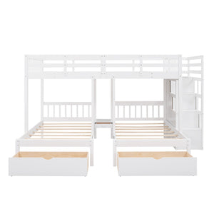 English Elm Full Over Twin Triple Bunk Bed Pine Wood Frame with Storage Drawers and Guardrails LT000443AAK-1