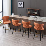 English Elm ,Counter Height 25" Modern Leathaire Fabric Bar Chairs,180° Swivel Bar Stool Chair For Kitchen,Tufted Gold Nailhead Trim Bar Stools With Metal Legs,Set Of 2 (Orange)