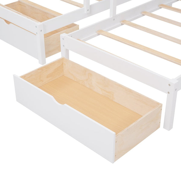 English Elm Full Over Twin Triple Bunk Bed Pine Wood Frame with Storage Drawers and Guardrails LT000443AAK-2