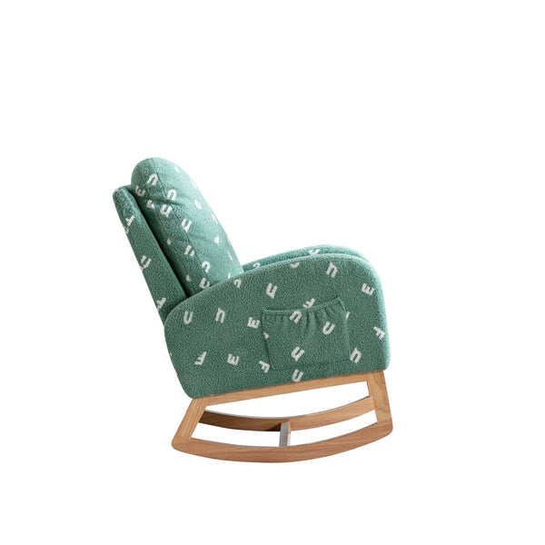 English Elm 26.8"w Boucle High Back Rocker Armchair with Side Pocket for Nursery or Living Room W129848077