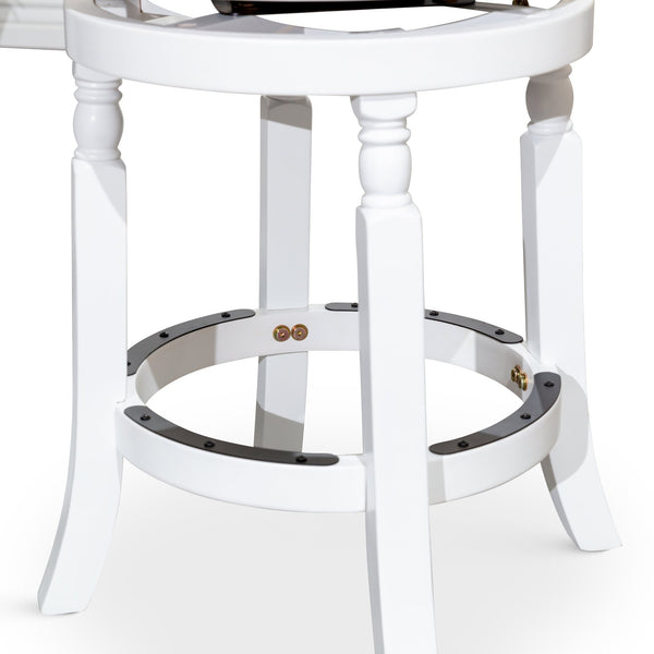 English Elm 30" Bar Stool - Classic White Finish, Comfortable Black Leather Seat, Swivel & Durable Design B04660737