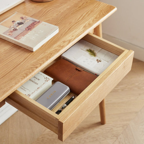 English Elm Desk Solid Oak Wood Single Drawer Writing Table Compact Home Office Study Piece W128352261