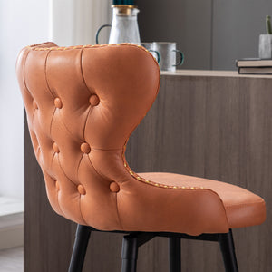 English Elm A&A 25" Counter Height Swivel Bar Stools Set of 2 — Tufted Orange Leathaire Seats, Gold Nailheads, Metal Legs W114353782