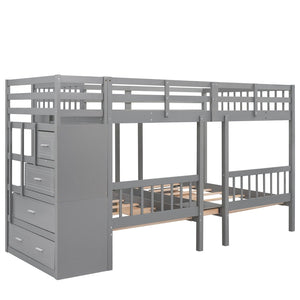 English Elm Full Over Twin Triple Bunk Bed Pine Wood Frame with Storage Drawers and Guardrails LT000443AAE-1