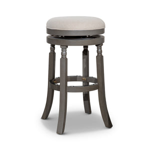 English Elm 30" Bar Stool - Weathered Gray With Beige Fabric Seat, 360° Swivel, Durable Construction & Style B04660733