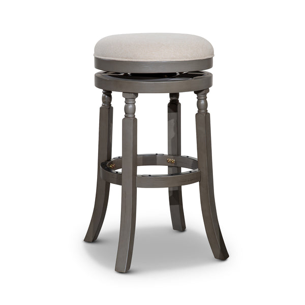 English Elm 30" Bar Stool - Weathered Gray With Beige Fabric Seat, 360° Swivel, Durable Construction & Style B04660733