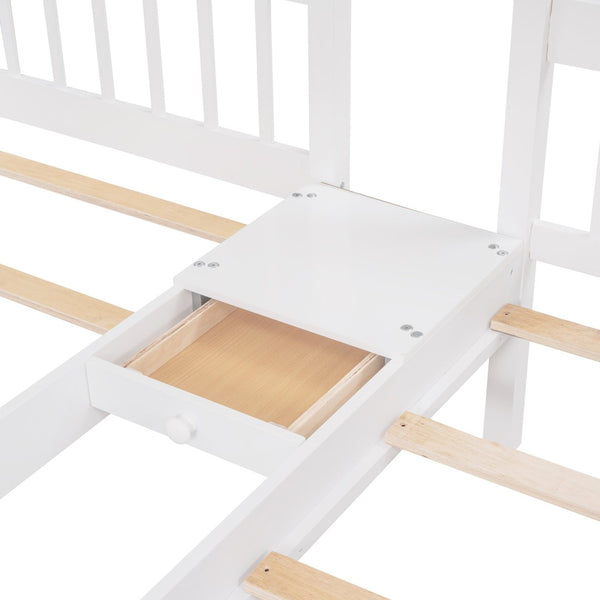 English Elm Full Over Twin Triple Bunk Bed Pine Wood Frame with Storage Drawers and Guardrails LT000443AAK-2