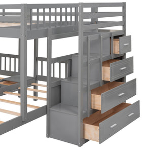 English Elm Full Over Twin Triple Bunk Bed Pine Wood Frame with Storage Drawers and Guardrails LT000443AAE-2