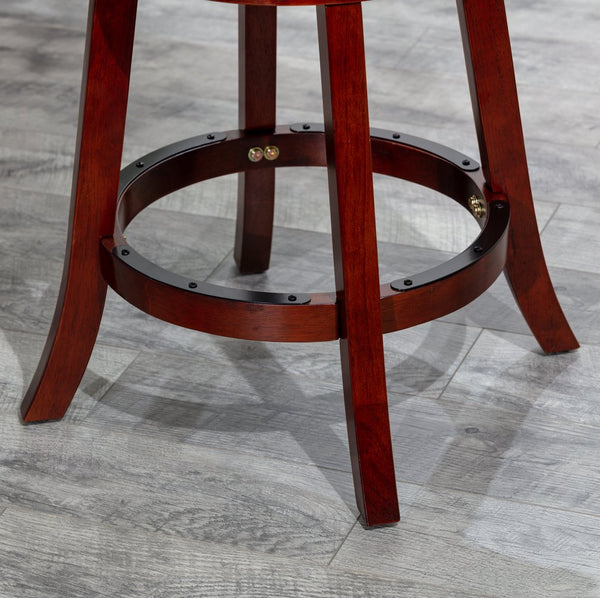 English Elm 24" Counter Height Swivel Stool with Slat Back, Bonded Leather Seat, Solid Hardwood Frame, Durable Cherry B04660708