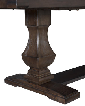 English Elm 6pc Southlake Dining Set Rustic Brown Oak Double Pedestal Table with Bench & Upholstered Beige Chairs B011S00656