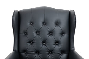 English Elm Executive Office Chair with Height Adjust, Ergonomic High Back, Thick Padded Seat, Smooth Casters Black PU W133360437