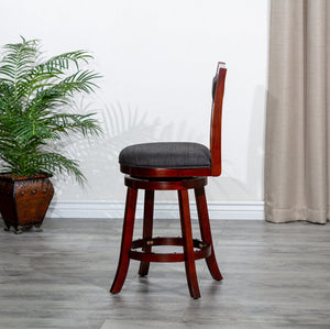 English Elm 30" Bar Height X-Back Swivel Stool - Cherry Finish, Charcoal Padded Seat, Perfect For Bars & Kitchens B04660711