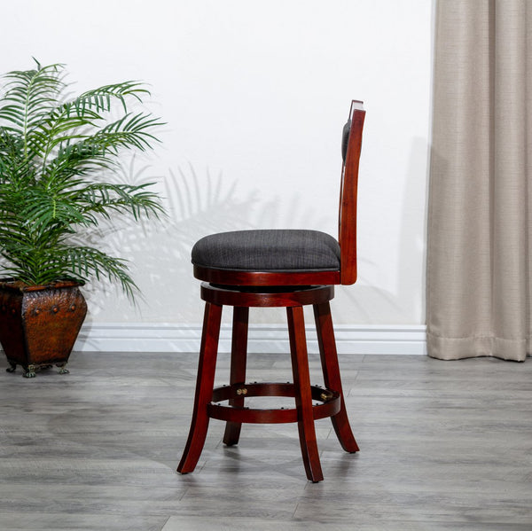 English Elm 30" Bar Height X-Back Swivel Stool - Cherry Finish, Charcoal Padded Seat, Perfect For Bars & Kitchens B04660711