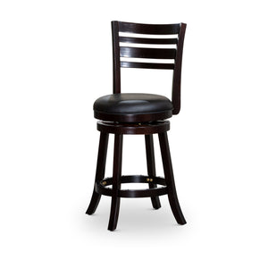 English Elm 24" Counter Height Slat Back Swivel Stool - Elegant Espresso Finish With Luxurious Black Leather Seat B04660680