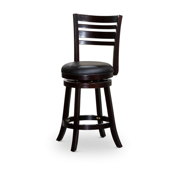 English Elm 24" Counter Height Slat Back Swivel Stool - Elegant Espresso Finish With Luxurious Black Leather Seat B04660680