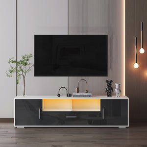 English Elm FashionTV LED TV Stand with 16 RGB Backlight, Remote, Sturdy E1 Particleboard Cabinet, White/Dark Gray W67936019