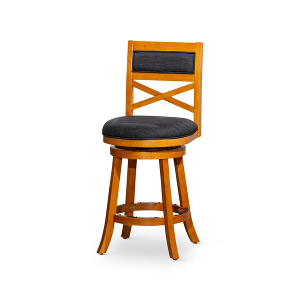 English Elm 24" Counter Height X-Back Swivel Stool with Padded Seat, Solid Hardwood Frame, Durable Swivel Mechanism Natural B04660718