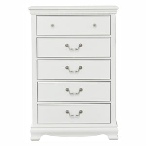 English Elm Classic Lucida 5-Drawer Chest in White Finish with Dovetail Drawers, Traditional Hardware, 32x17x48.25" B01161309