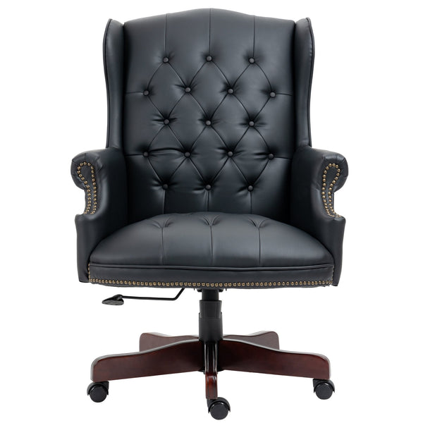 English Elm Executive Office Chair with Height Adjust, Ergonomic High Back, Thick Padded Seat, Smooth Casters Black PU W133360437