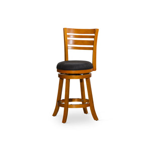 English Elm 24" Counter Height Swivel Stool With Charcoal Fabric Seat - Classic Slat Back Design & Durability B04660694