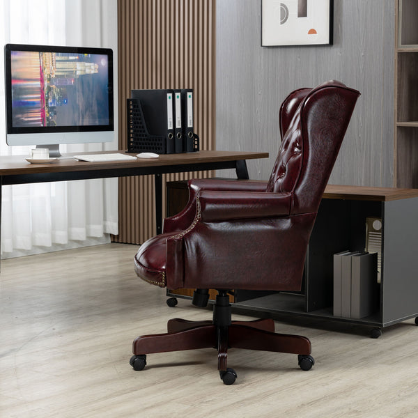 English Elm Executive Office Chair with Height Adjust, Ergonomic High Back, Thick Padded Seat, Smooth Casters Burgundy W133360438