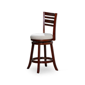 English Elm 24" Counter Height Swivel Stool - Elegant Cherry Finish, Plush Beige Seat, Perfect For Any Space B04660684