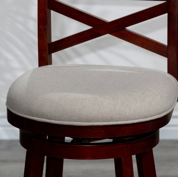 English Elm 24" Counter Height Swivel Stool with Slat Back, Bonded Leather Seat, Solid Hardwood Frame, Durable Cherry B04660708