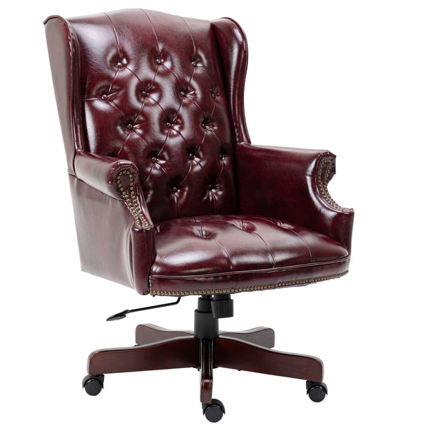 English Elm Executive Office Chair with Height Adjust, Ergonomic High Back, Thick Padded Seat, Smooth Casters Burgundy W133360438