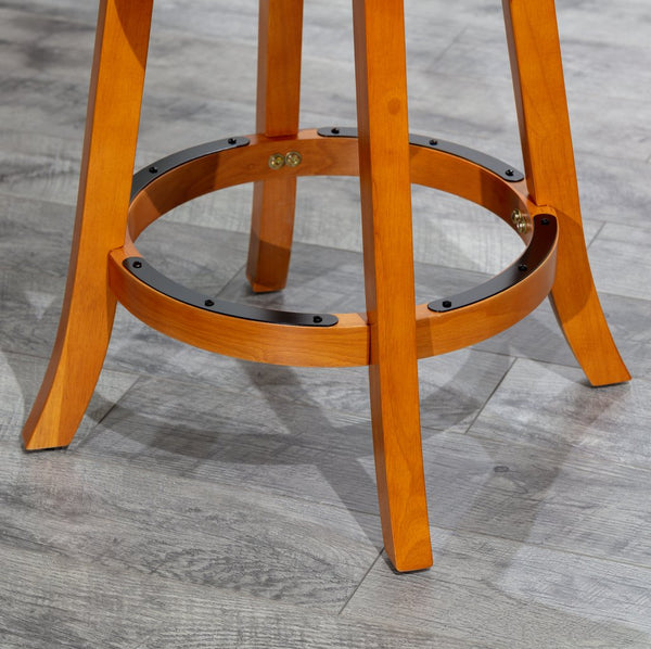 English Elm 30" Bar Height X-Back Swivel Stool - Classic Design, Beige Padded Seat, Durable Hardwood Frame B04660717