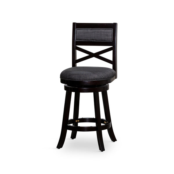 English Elm 24" Counter Height X-Back Swivel Stool with Padded Charcoal Seat, Solid Hardwood Frame, Durable Swivel mecanismo Espresso B04660714