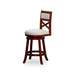 English Elm 30" 30" Bar Height X-Back Swivel Stool Cherry Finish with Beige Padded Fabric Seat, Solid Hardwood Frame B04660709